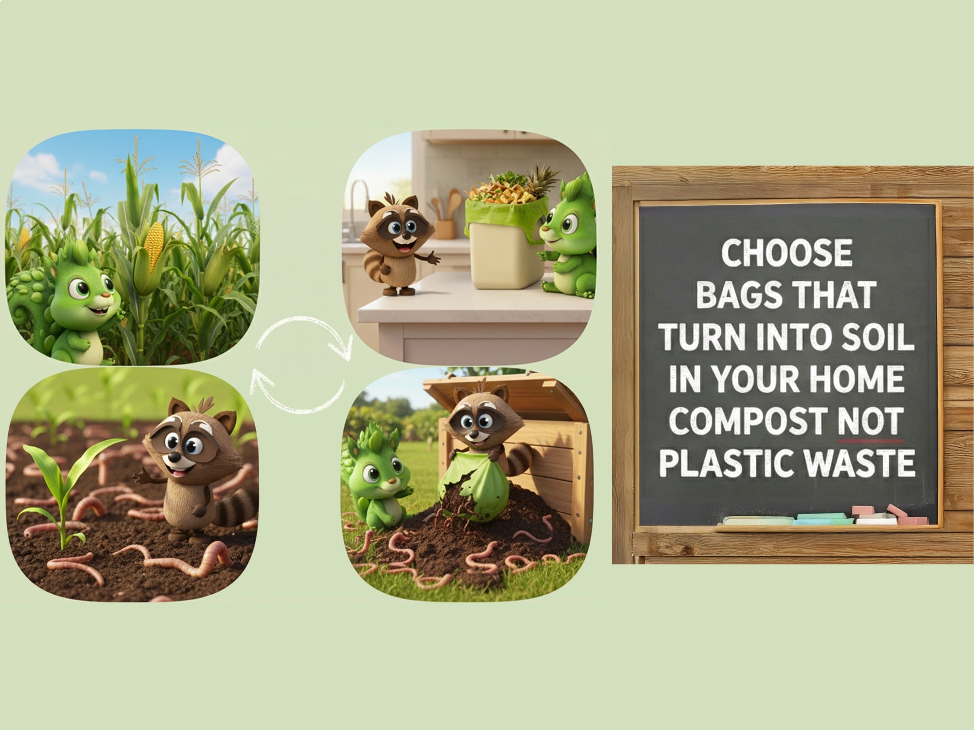 Generation earth compostable bags turn food waste into soil rather than plastic waste.
