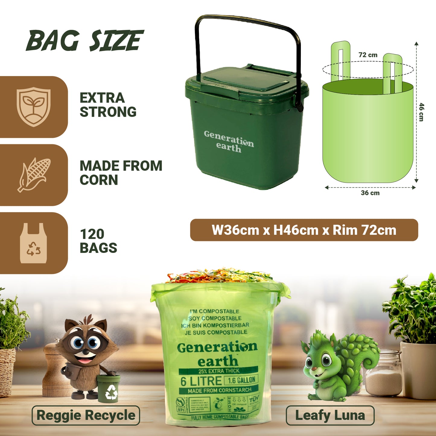 120pcs | 6L Food Waste Bags